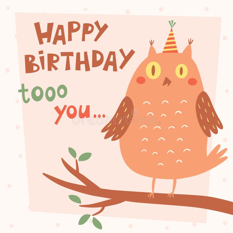 Carta di vettore di buon compleanno con il gufo illustrazione vettoriale