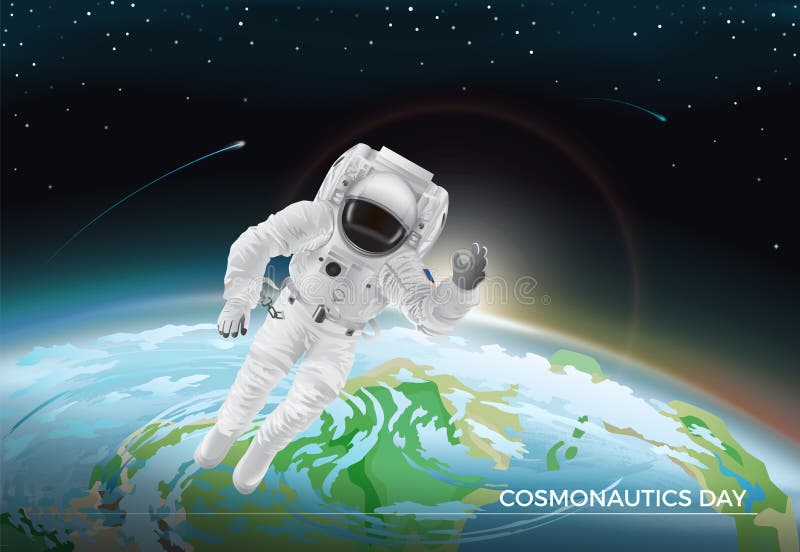 Carta festiva per progettazione grafica di giorno di cosmonautica illustrazione vettoriale Carta festiva per progettazione grafica di giorno di cosmonautica illustrazione vettoriale