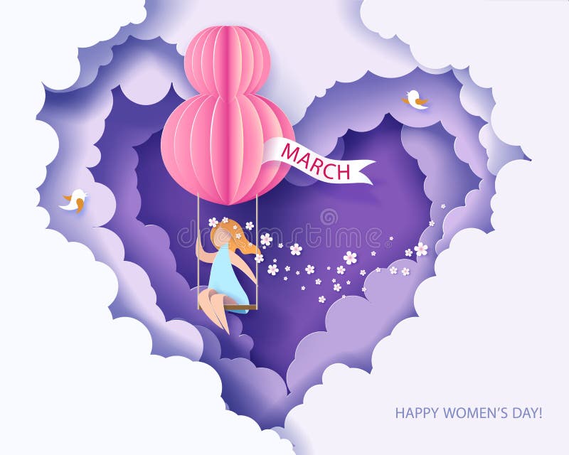 Carta per il giorno delle donne dell'8 marzo Donna sul teeterboard illustrazione vettoriale Carta per il giorno delle donne dell'8 marzo Donna sul teeterboard illustrazione vettoriale