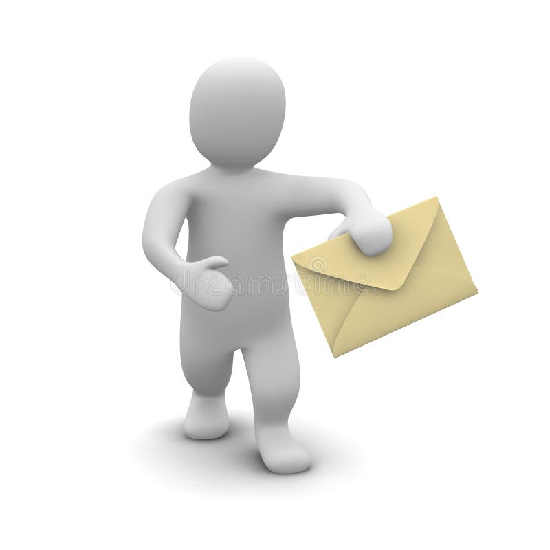 Man carrying envelope with letter. 3d rendered illustration. Man carrying envelope with letter. 3d rendered illustration.