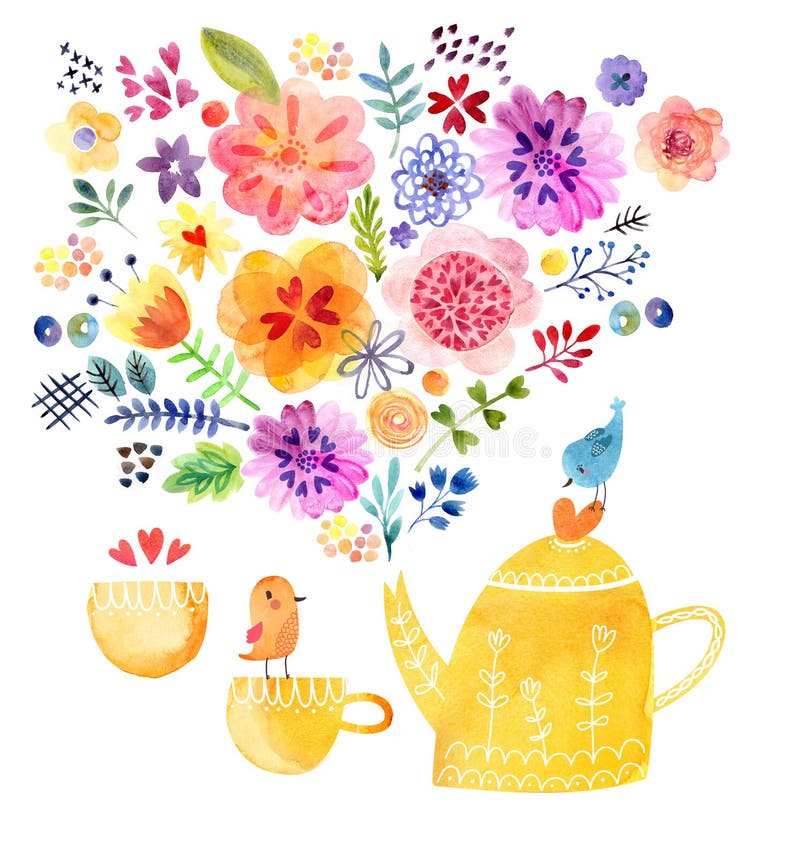 Carta sveglia dell'acquerello di tempo del tè royalty illustrazione gratis Carta sveglia dell'acquerello di tempo del tè royalty illustrazione gratis