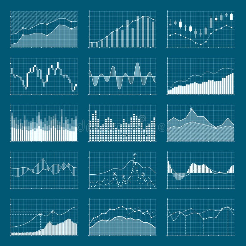 Cartas financeiras dos dados comerciais Gráficos de análise conservada em estoque Crescendo e grupo do vetor dos gráficos do merc