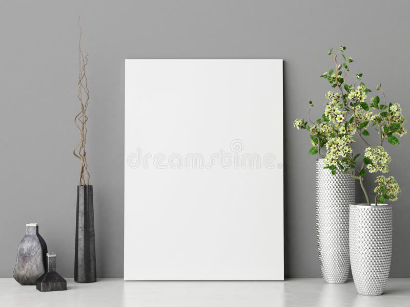 Cartaz ascendente trocista com composição da decoração das flores na parede cinzenta foto de stock royalty free Cartaz ascendente trocista com composição da decoração das flores na parede cinzenta foto de stock royalty free