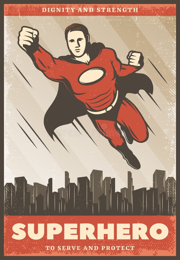 Cartaz colorido vintage do super-herói