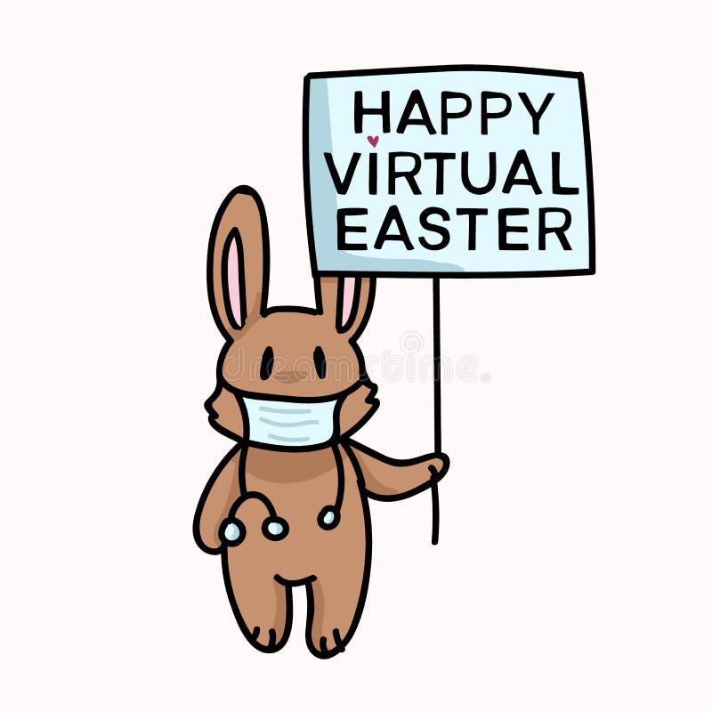 Cartaz de banner da corona virus Happy Paster Bunny. cliente central de quarentena virtual. permanecer positivo 19