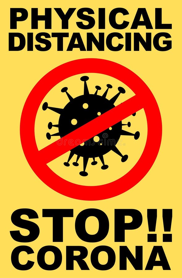 Cartaz de sinal de corona de paragem física com ilustração de vírus coronavírus vetor de aviso de perigo de coronavírus para autoc