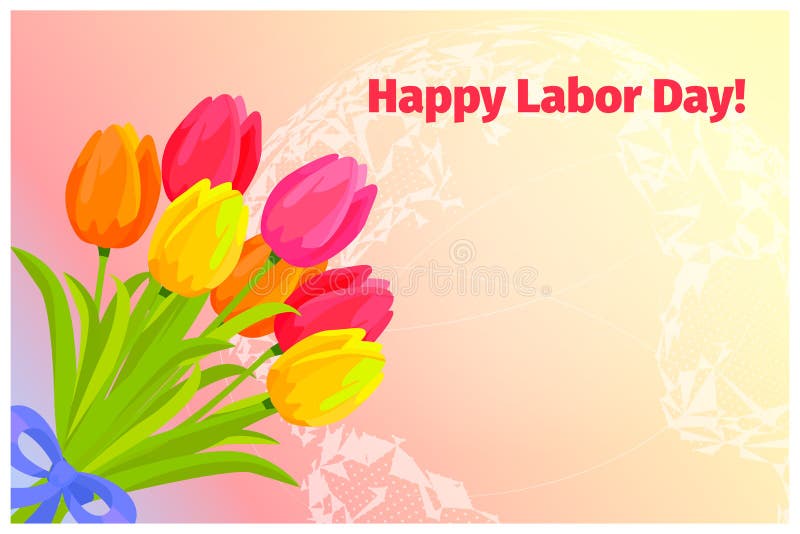 Cartaz do Dia do Trabalhador feliz com o ramalhete das tulipas ilustração stock Cartaz do Dia do Trabalhador feliz com o ramalhete das tulipas ilustração stock