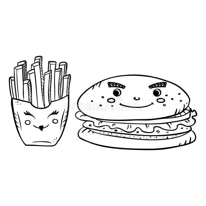 Adesivo Quadrado O hamburguer dos desenhos animados de Kawaii