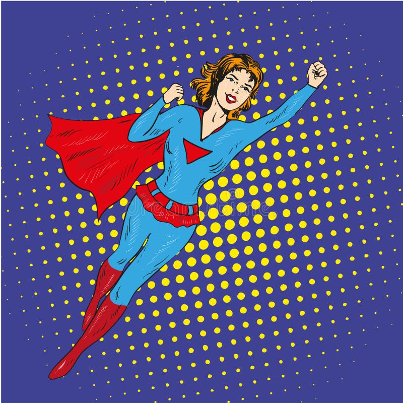 Cartaz do vetor do voo da mulher do super-herói no estilo retro cômico do pop art ilustração do vetor Cartaz do vetor do voo da mulher do super-herói no estilo retro cômico do pop art ilustração do vetor