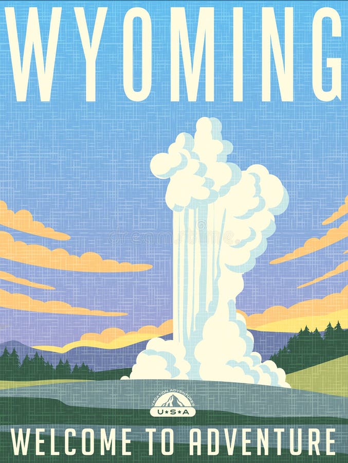 Cartaz ilustrado retro do curso para Wyoming