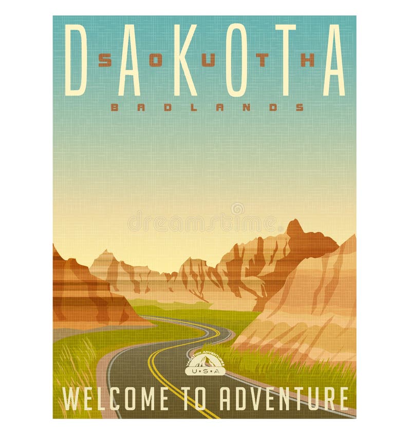 Cartaz ou etiqueta do curso do ermo de South Dakota