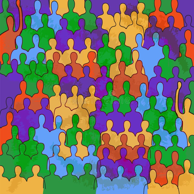 Pôster retro com pessoas coloridas ilustração do vetor