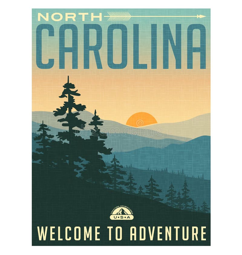 Cartaz retro ou etiqueta do curso do estilo North Carolina
