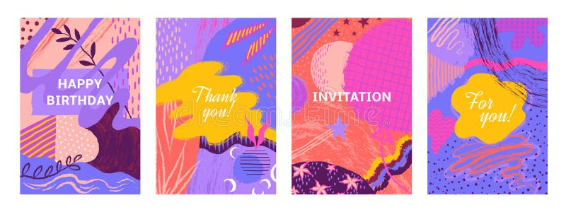 Abstract brush posters. Brush paint hand drawn banners with patterns and floral elements, fashion invitation cards. Vector set trendy texture flyer pattern. Abstract brush posters. Brush paint hand drawn banners with patterns and floral elements, fashion invitation cards. Vector set trendy texture flyer pattern