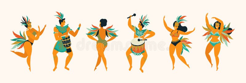 Cartazes brasileiros do samba O carnaval nos dan?arinos de Rio de janeiro que vestem um traje do festival est? dan?ando ilustração do vetor Cartazes brasileiros do samba O carnaval nos dan?arinos de Rio de janeiro que vestem um traje do festival est? dan?ando ilustração do vetor
