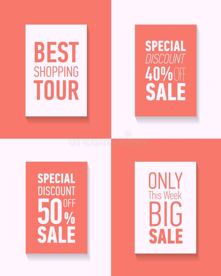 Cartazes modernos lisos da venda A melhor excursão da compra Desconto especial 50 fora da venda Somente esta venda grande da sema ilustração do vetor Cartazes modernos lisos da venda A melhor excursão da compra Desconto especial 50 fora da venda Somente esta venda grande da sema ilustração do vetor