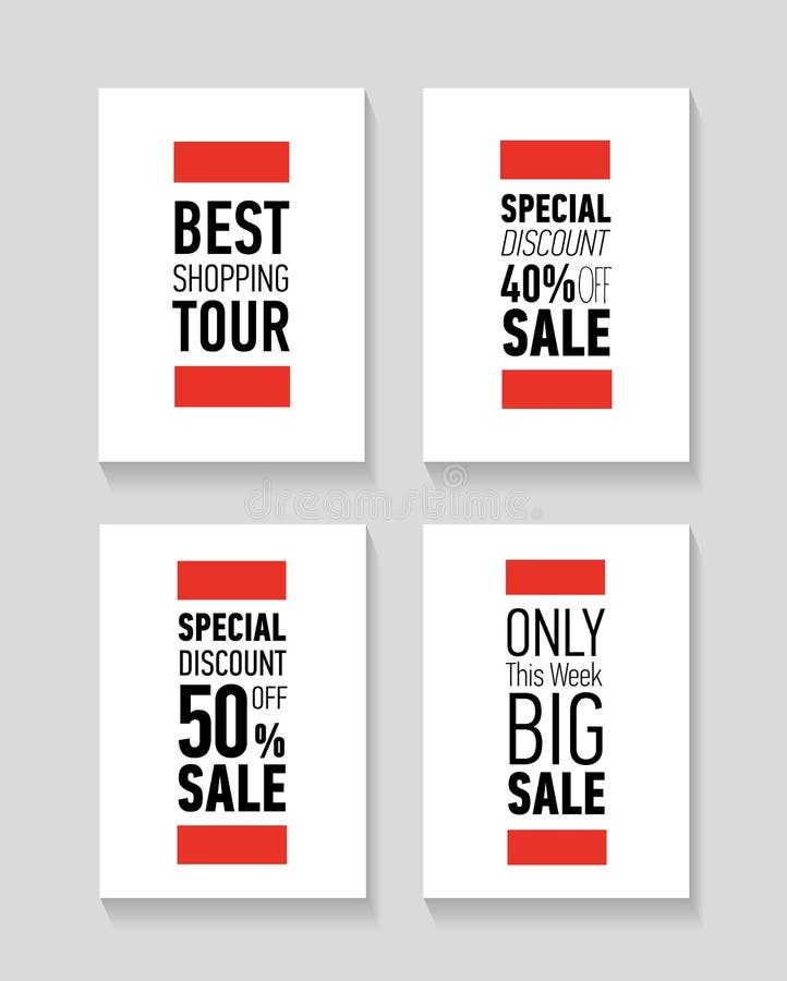 Cartazes modernos lisos da venda A melhor excursão da compra Desconto especial 50 fora da venda Somente esta venda grande da sema ilustração stock Cartazes modernos lisos da venda A melhor excursão da compra Desconto especial 50 fora da venda Somente esta venda grande da sema ilustração stock