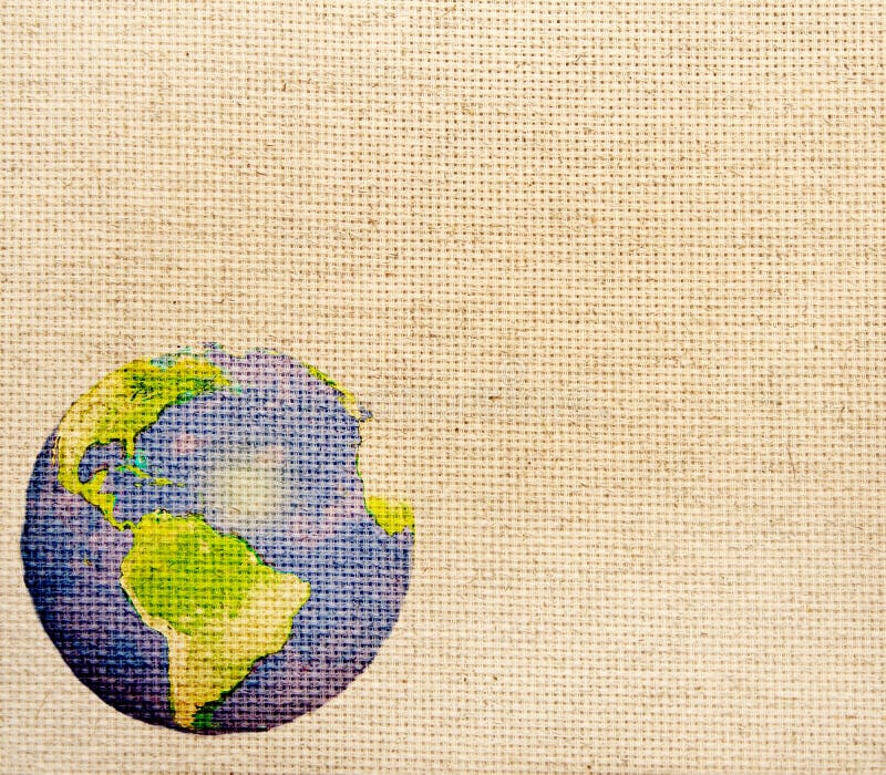 Carte abstraite du monde imprimée sur la texture de toile images stock Carte abstraite du monde imprimée sur la texture de toile images stock