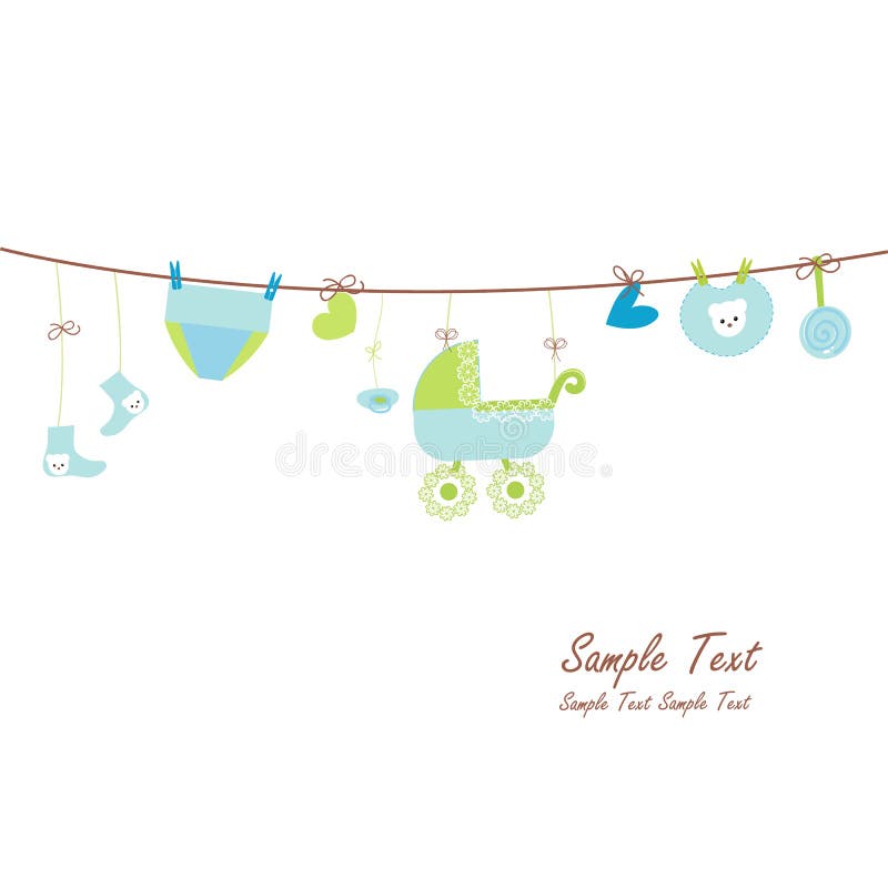 Carte accrochante de symboles de bébé garçon illustration stock Carte accrochante de symboles de bébé garçon illustration stock