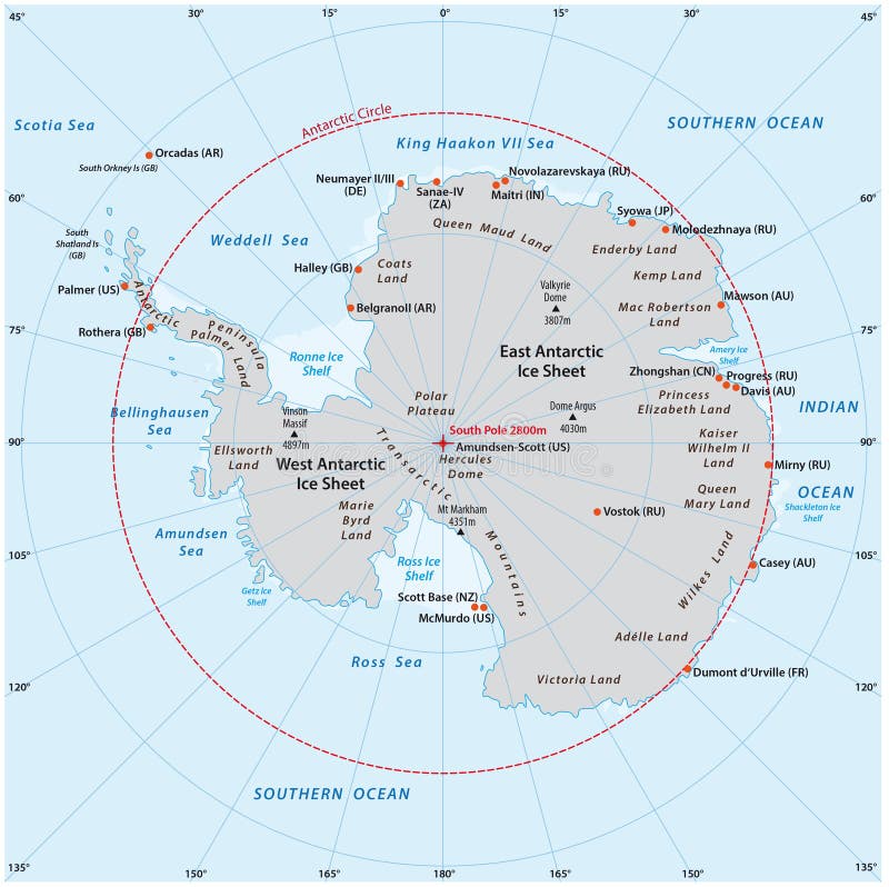 Carte antarctique illustration stock. Illustration du graticule - 67526426