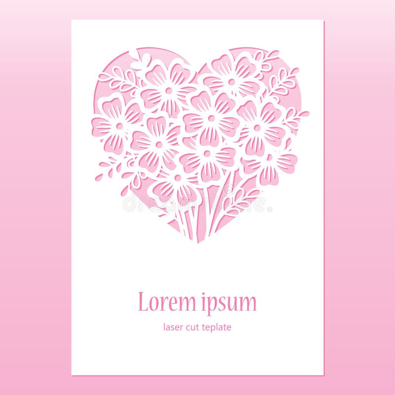 Carte avec le coeur à jour avec des fleurs Calibre de coupe de laser illustration stock Carte avec le coeur à jour avec des fleurs Calibre de coupe de laser illustration stock