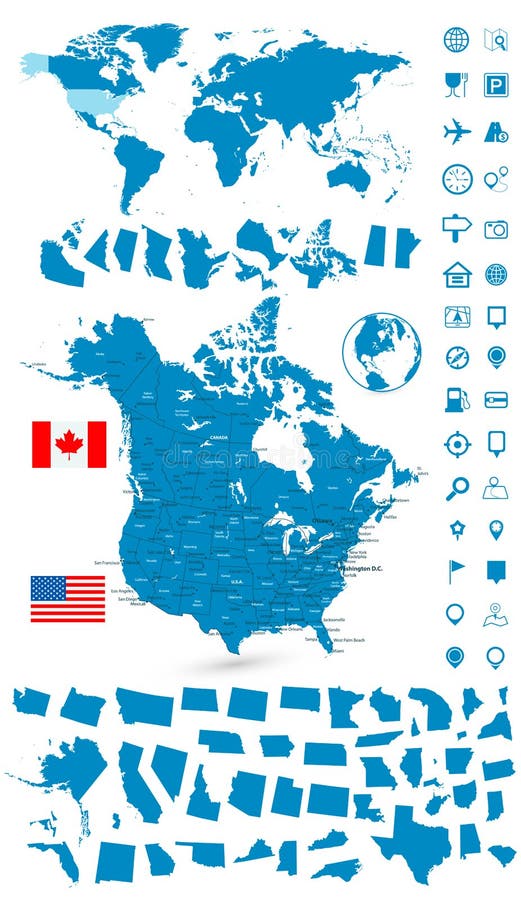 Carte Détaillée Des Etats Unis Et De Canada Avec Lensemble