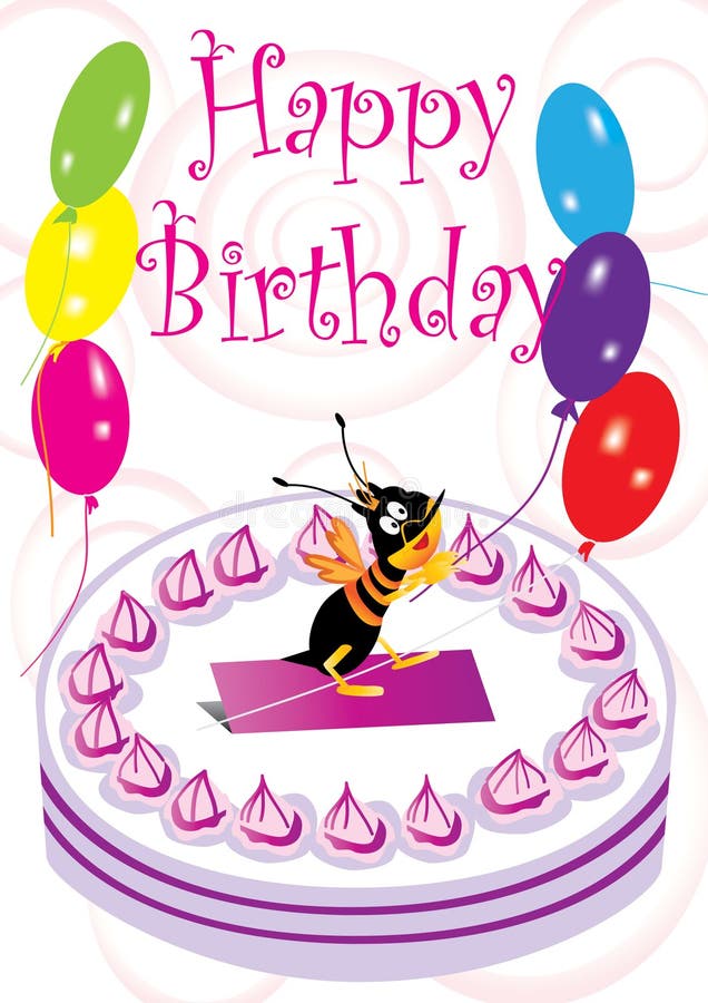 Carte D'anniversaire Avec L'abeille Et Le Ballon Illustration de