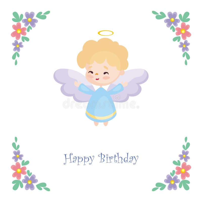 Carte D Anniversaire Avec Peu D Ange Illustration De Vecteur Illustration Du Bleu Cheri