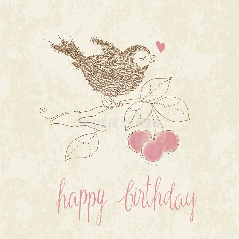 Carte d'anniversaire de salutation avec l'oiseau mignon illustration stock Carte d'anniversaire de salutation avec l'oiseau mignon illustration stock