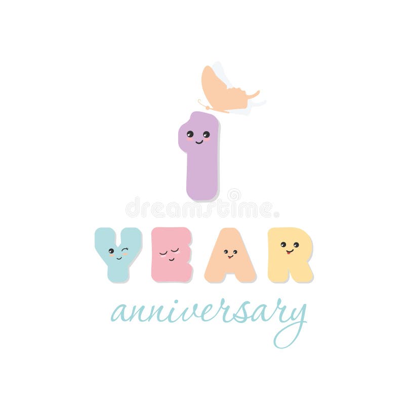 Carte d'anniversaire Un anniversaire d'an Lettres colorées de Kawaii illustration stock Carte d'anniversaire Un anniversaire d'an Lettres colorées de Kawaii illustration stock