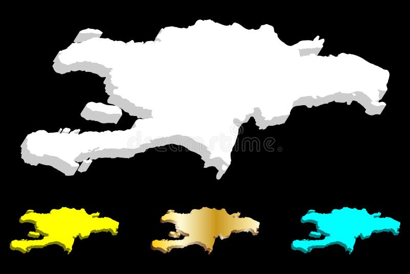 3D map of Hispaniola Dominican Republic and Haiti - white, yellow, blue and gold - vector illustration. 3D map of Hispaniola Dominican Republic and Haiti - white, yellow, blue and gold - vector illustration