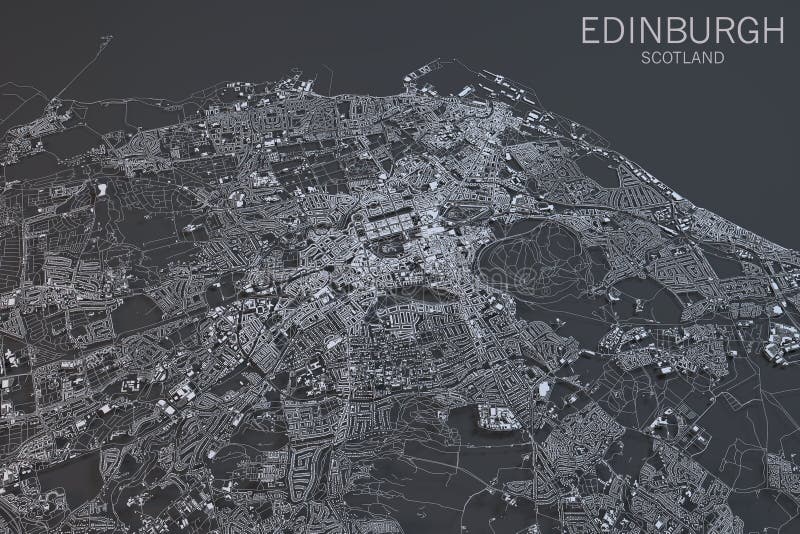 Edinburgh map on a black background, satellite view, Scotland, UK, United Kingdom. Edinburgh map on a black background, satellite view, Scotland, UK, United Kingdom