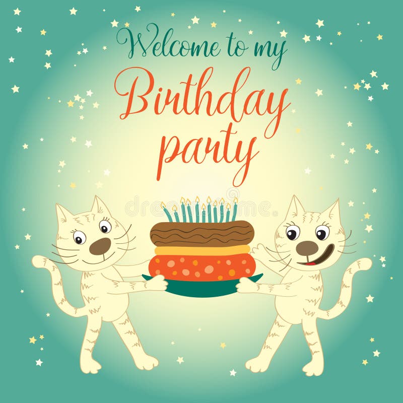 Carte d'invitation avec des chats Accueil à ma fête d'anniversaire illustration stock Carte d'invitation avec des chats Accueil à ma fête d'anniversaire illustration stock