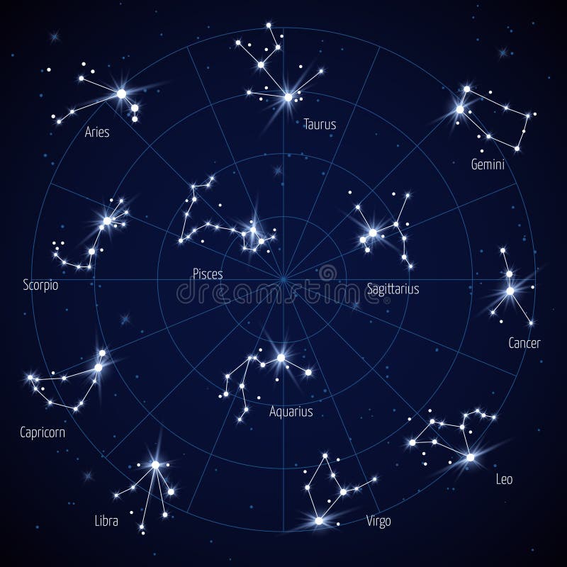 Carte d'étoile de ciel de vecteur avec des étoiles de constellations illustration de vecteur Carte d'étoile de ciel de vecteur avec des étoiles de constellations illustration de vecteur