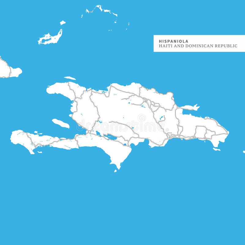 Map of Hispaniola Island,Â Haiti and Â Dominican Republic, contains geography outlines for land mass, water, major roads and minor roads. Map of Hispaniola Island,Â Haiti and Â Dominican Republic, contains geography outlines for land mass, water, major roads and minor roads.