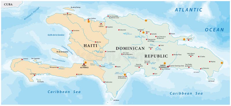 Map of the Caribbean island of Hispaniola. Map of the Caribbean island of Hispaniola