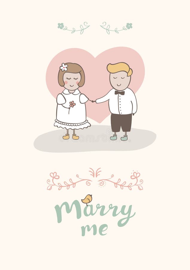 Carte de bande dessinée de mariage avec les couples heureux illustration de vecteur Carte de bande dessinée de mariage avec les couples heureux illustration de vecteur
