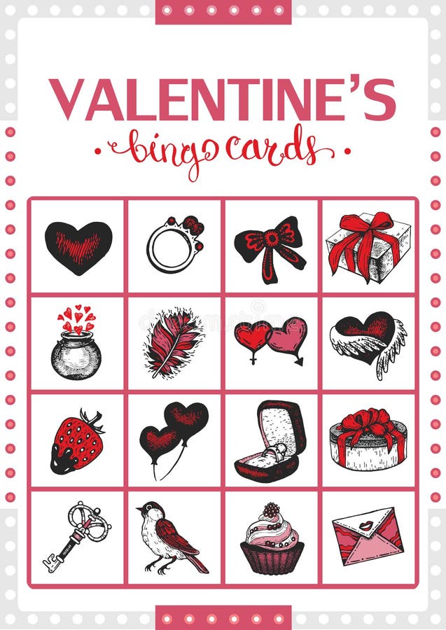 Carte de bingo-test du vintage de Valentine pour le jeu Carte 2 illustration de vecteur Carte de bingo-test du vintage de Valentine pour le jeu Carte 2 illustration de vecteur
