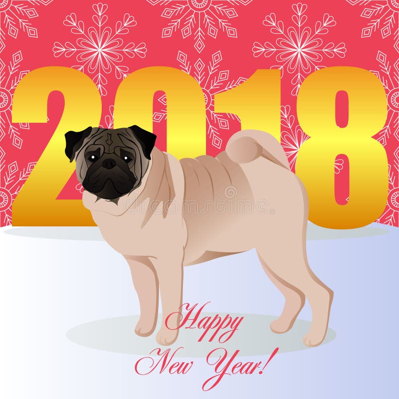 Carte de bonne année avec le roquet illustration de vecteur Carte de bonne année avec le roquet illustration de vecteur