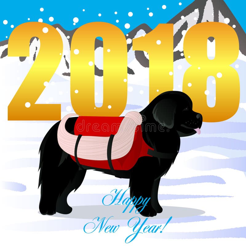 Carte de bonne année avec le sauveteur de Terre-Neuve illustration stock Carte de bonne année avec le sauveteur de Terre-Neuve illustration stock