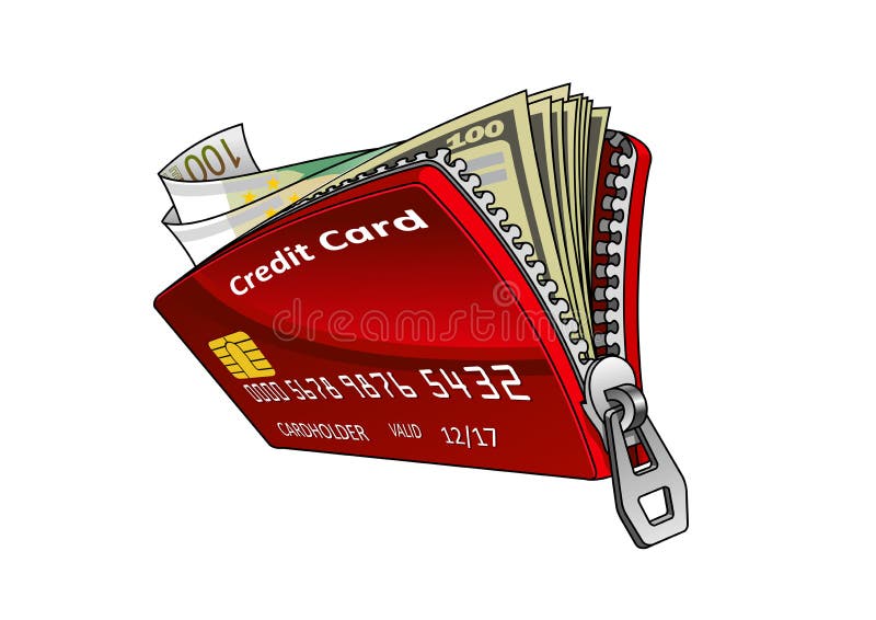 Carte de crédit avec des factures du dollar et d'euro à l'intérieur illustration de vecteur Carte de crédit avec des factures du dollar et d'euro à l'intérieur illustration de vecteur