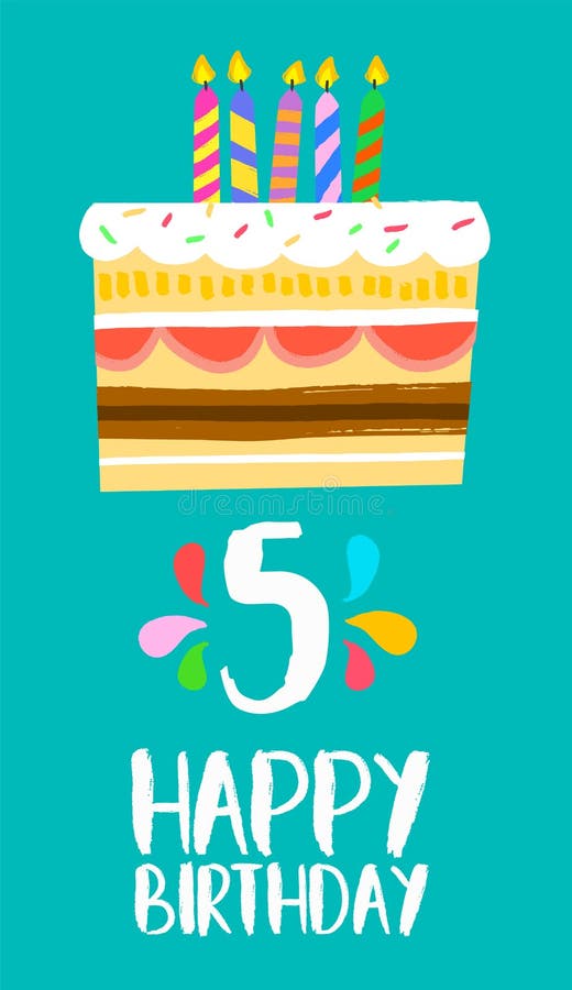 Carte de gâteau de joyeux anniversaire pour la partie 5 de cinq ans illustration libre de droits Carte de gâteau de joyeux anniversaire pour la partie 5 de cinq ans illustration libre de droits
