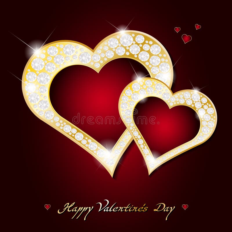 Carte de jour de valentines - coeurs d'or abstraits avec des diamants illustration stock Carte de jour de valentines - coeurs d'or abstraits avec des diamants illustration stock