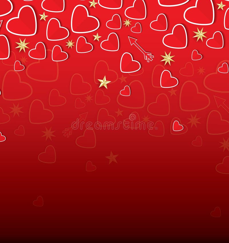 Carte de jour du ` s de Valentine avec les coeurs rouges et les étoiles d'or illustration libre de droits Carte de jour du ` s de Valentine avec les coeurs rouges et les étoiles d'or illustration libre de droits