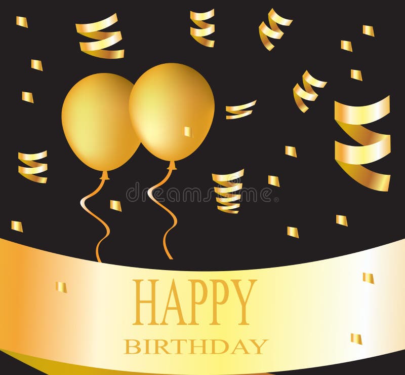 Carte de joyeux anniversaire avec les ballons d'or sur le fond noir illustration de vecteur Carte de joyeux anniversaire avec les ballons d'or sur le fond noir illustration de vecteur