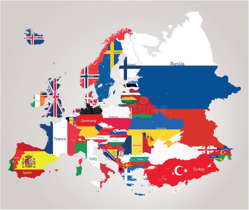 Mapa Europy Z Flagami Państw Carte De L'Europe Cominated Avec Des Drapeaux Illustration de Vecteur