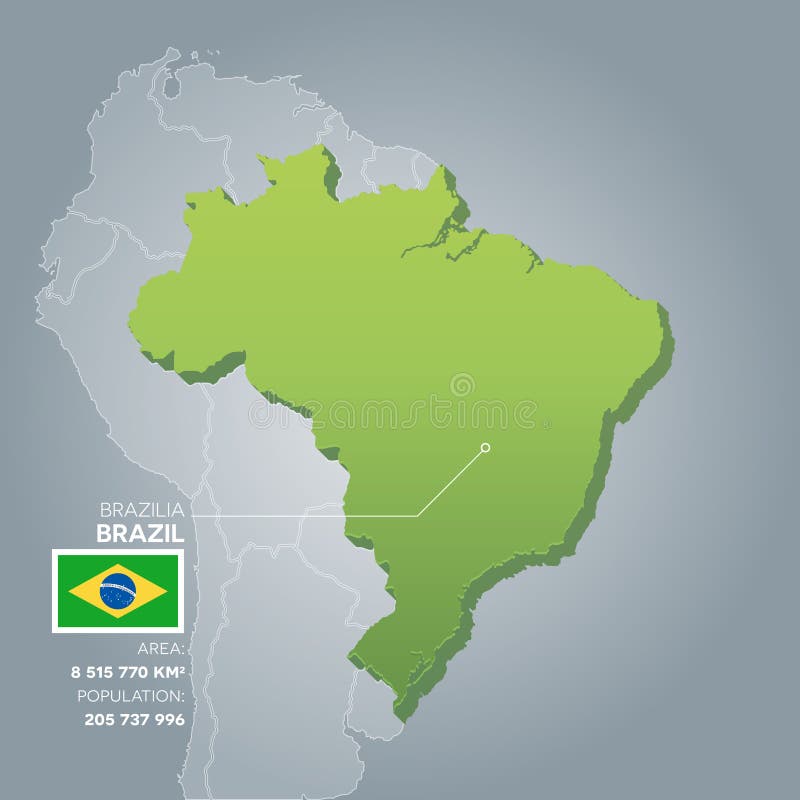 Brazil 3d map with information of area and population of the country. Brazil 3d map with information of area and population of the country.