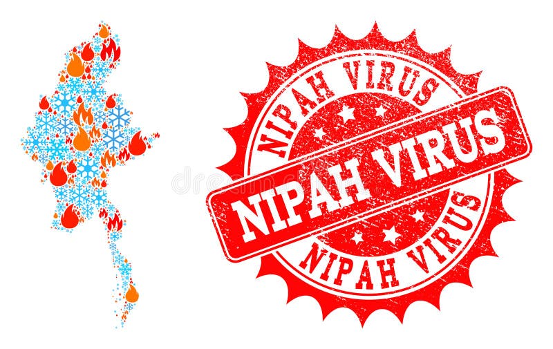 Carte de mosaïque de Myanmar du feu et de neige et de joint de détresse de virus de Nipah illustration libre de droits Carte de mosaïque de Myanmar du feu et de neige et de joint de détresse de virus de Nipah illustration libre de droits