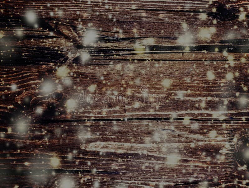 Carte de Noël de conte de fées avec la texture en bois et le snowfl en baisse photographie stock libre de droits Carte de Noël de conte de fées avec la texture en bois et le snowfl en baisse photographie stock libre de droits