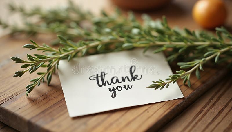 Carte de remerciement élégante avec des ressorts verts sur une surface en bois parfaite pour des messages de gratitude illustration libre de droits